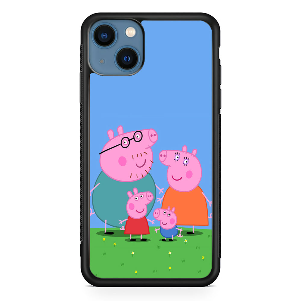Peppa Pig Family Cartoon iPhone 13 Mini Case-Phone Case-Rubber Black (2D Case)-Altracase