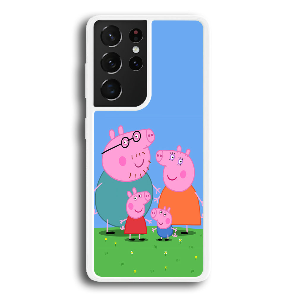 Peppa Pig Family Cartoon Samsung Galaxy S21 Ultra Case-Phone Case-Rubber White (2D Case)-Altracase
