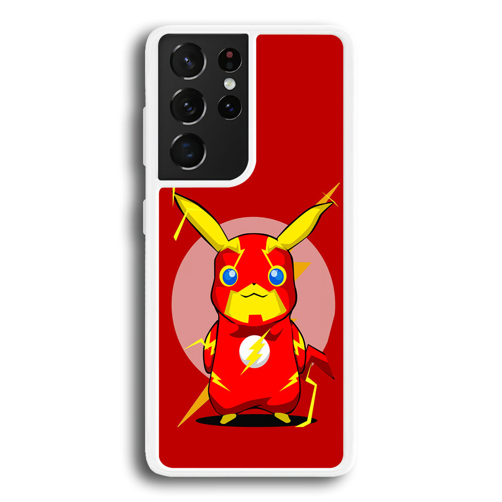 Pikachu in The Flash's Costume Samsung Galaxy S22 Ultra Case-Phone Case-Rubber White (2D Case)-Altracase