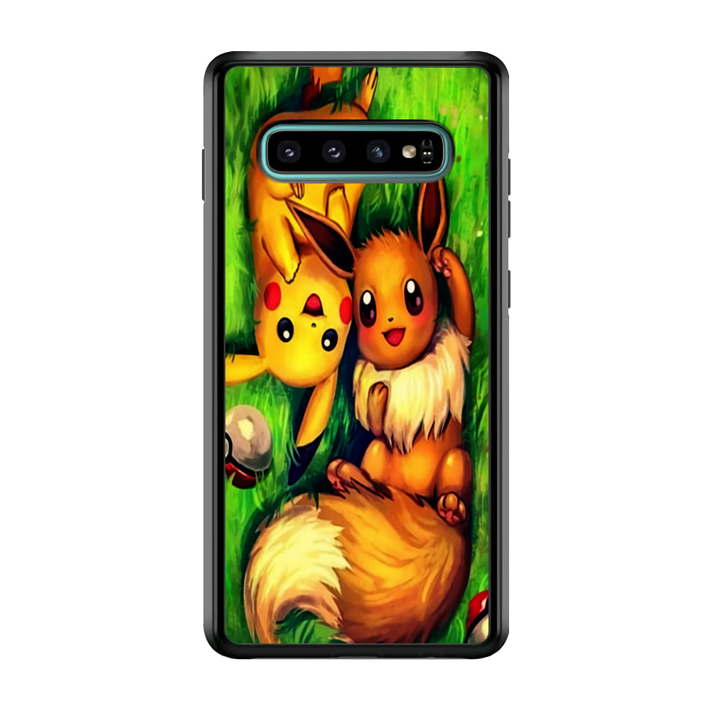 Pokemon Eevee and Pikachu Samsung Galaxy S10 Case-Phone Case-Rubber Black (2D Case)-Altracase