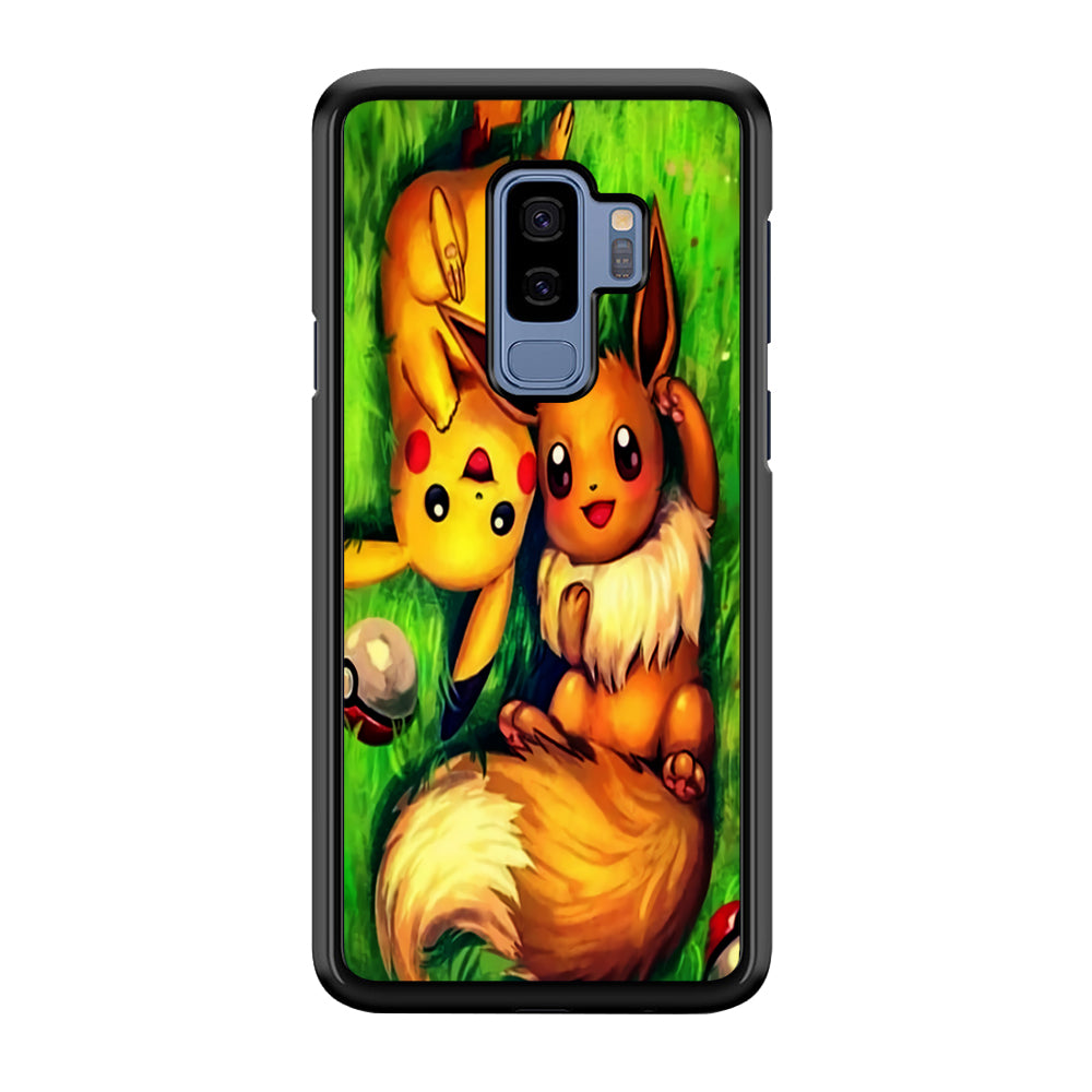 Pokemon Eevee and Pikachu Samsung Galaxy S9 Plus Case-Phone Case-Rubber Black (2D Case)-Altracase