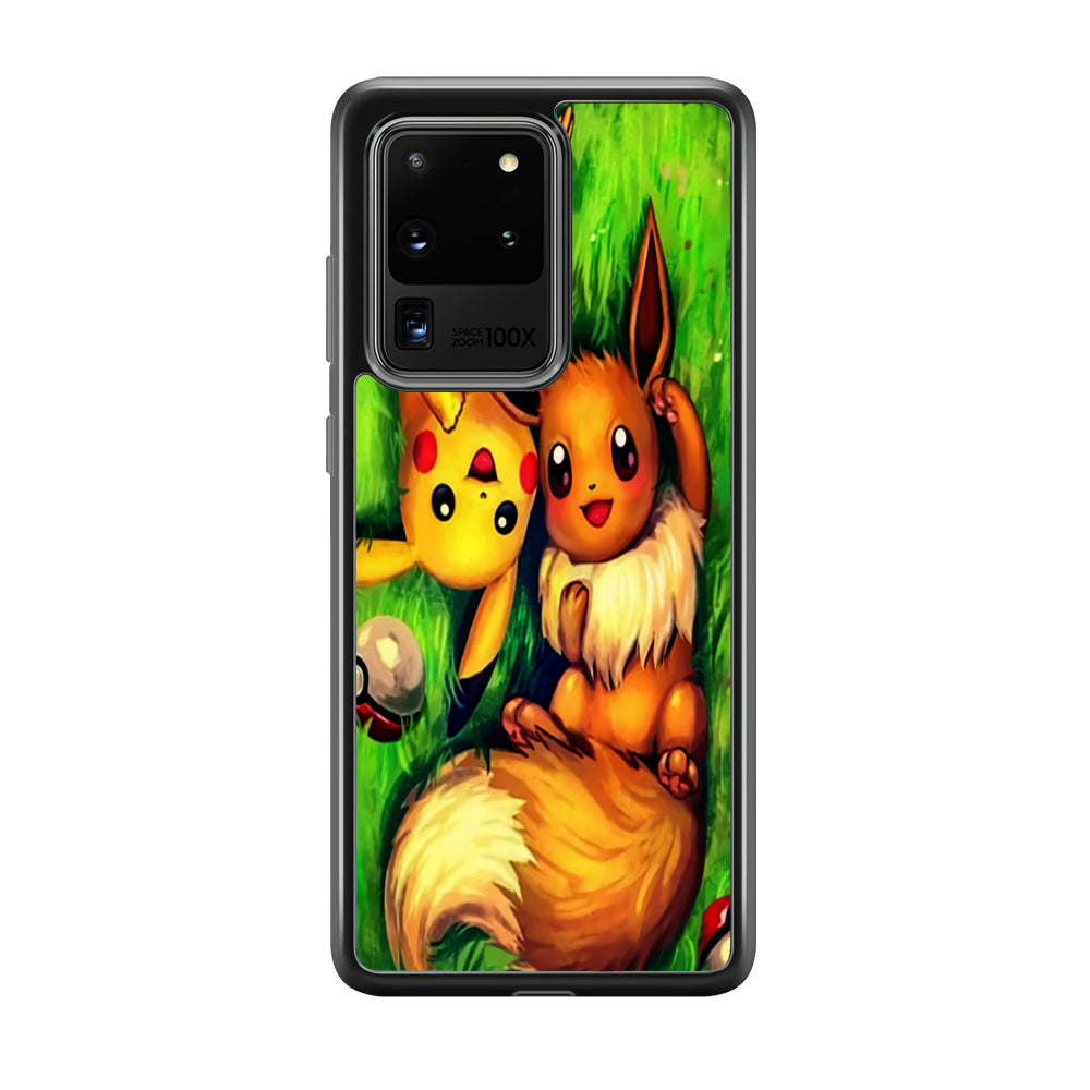 Pokemon Eevee and Pikachu Samsung Galaxy S20 Ultra Case-Phone Case-Tempered Glass Case-Altracase