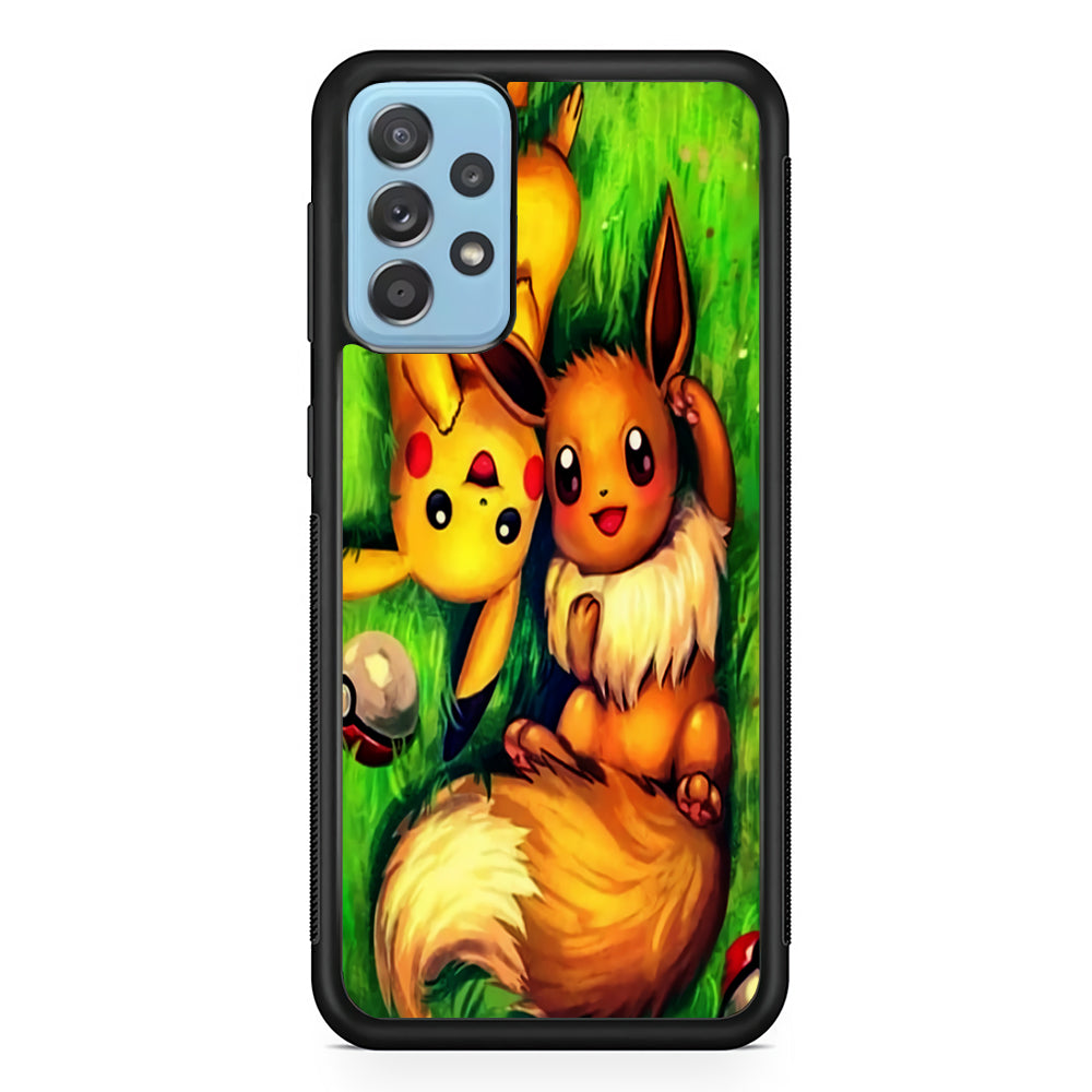 Pokemon Eevee and Pikachu Samsung Galaxy A72 Case-Phone Case-Rubber Black (2D Case)-Altracase
