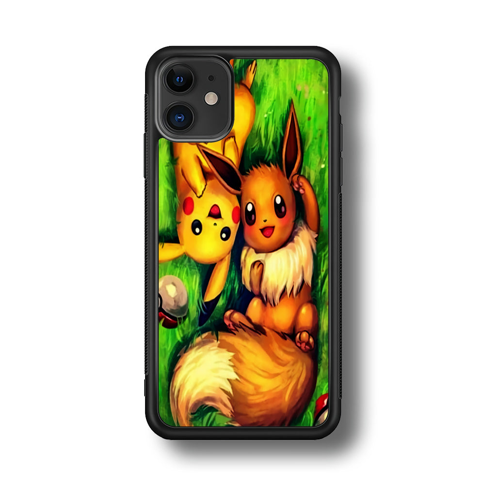 Pokemon Eevee and Pikachu iPhone 11 Case-Phone Case-Rubber Black (2D Case)-Altracase