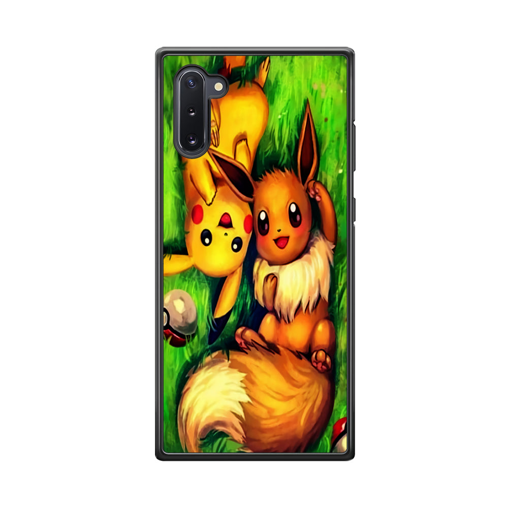 Pokemon Eevee and Pikachu Samsung Galaxy Note 10 Case-Phone Case-Rubber Black (2D Case)-Altracase