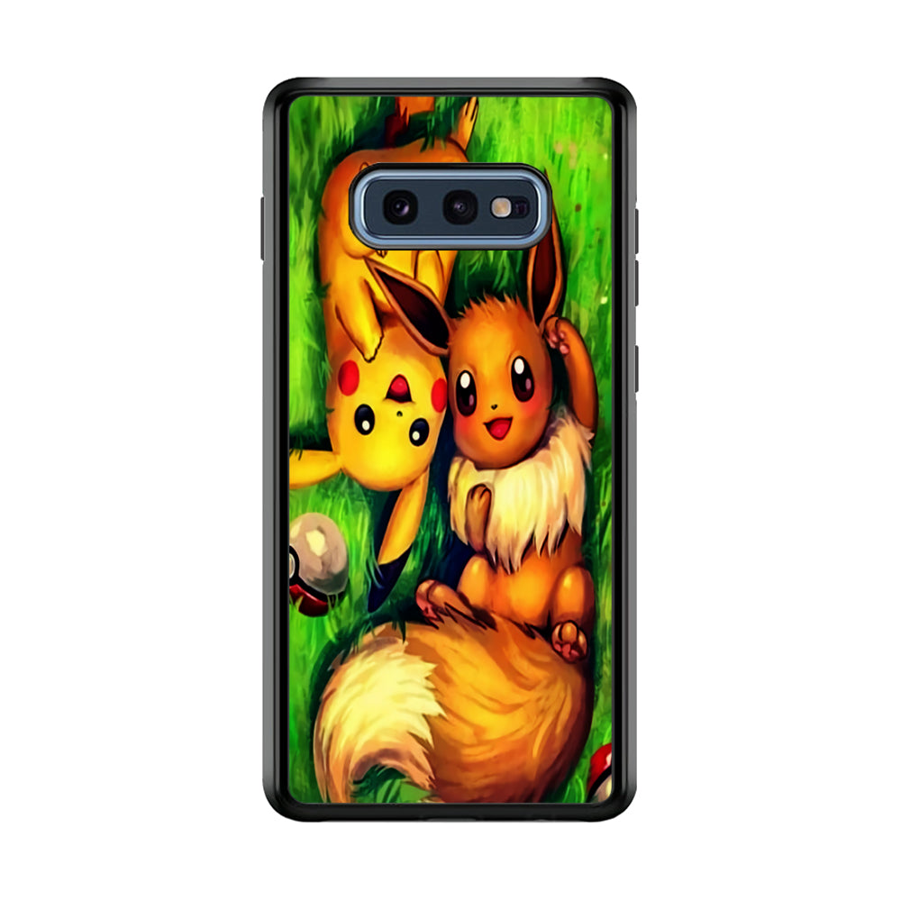 Pokemon Eevee and Pikachu Samsung Galaxy S10E Case-Phone Case-Rubber Black (2D Case)-Altracase