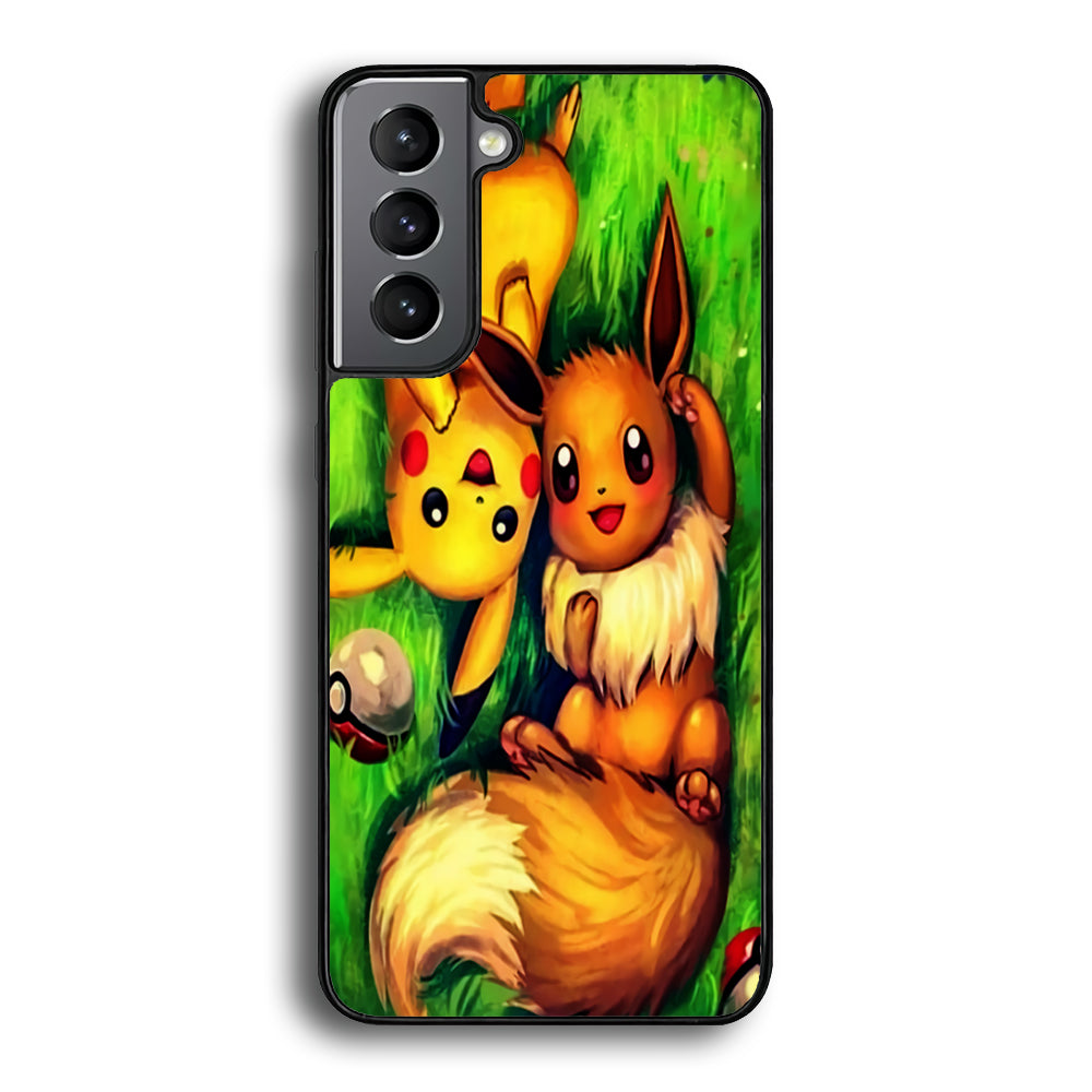 Pokemon Eevee and Pikachu Samsung Galaxy S23 Case-Phone Case-Rubber Black (2D Case)-Altracase