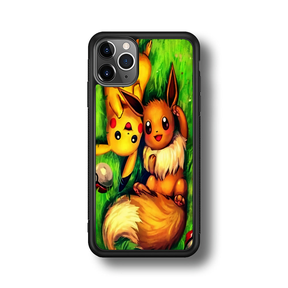 Pokemon Eevee and Pikachu iPhone 11 Pro Max Case-Phone Case-Rubber Black (2D Case)-Altracase