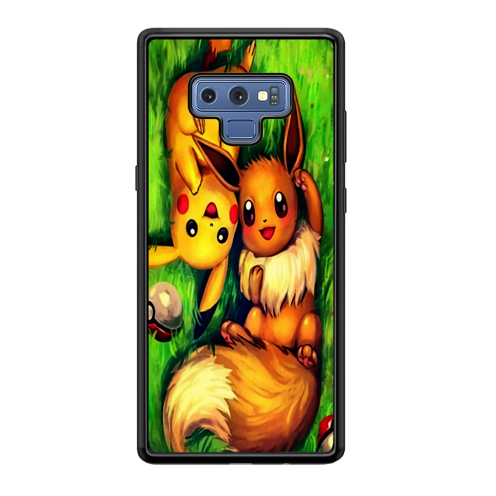 Pokemon Eevee and Pikachu Samsung Galaxy Note 9 Case-Phone Case-Rubber Black (2D Case)-Altracase