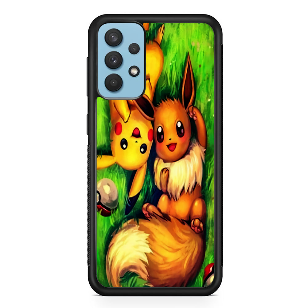 Pokemon Eevee and Pikachu Samsung Galaxy A32 Case-Phone Case-Rubber Black (2D Case)-Altracase