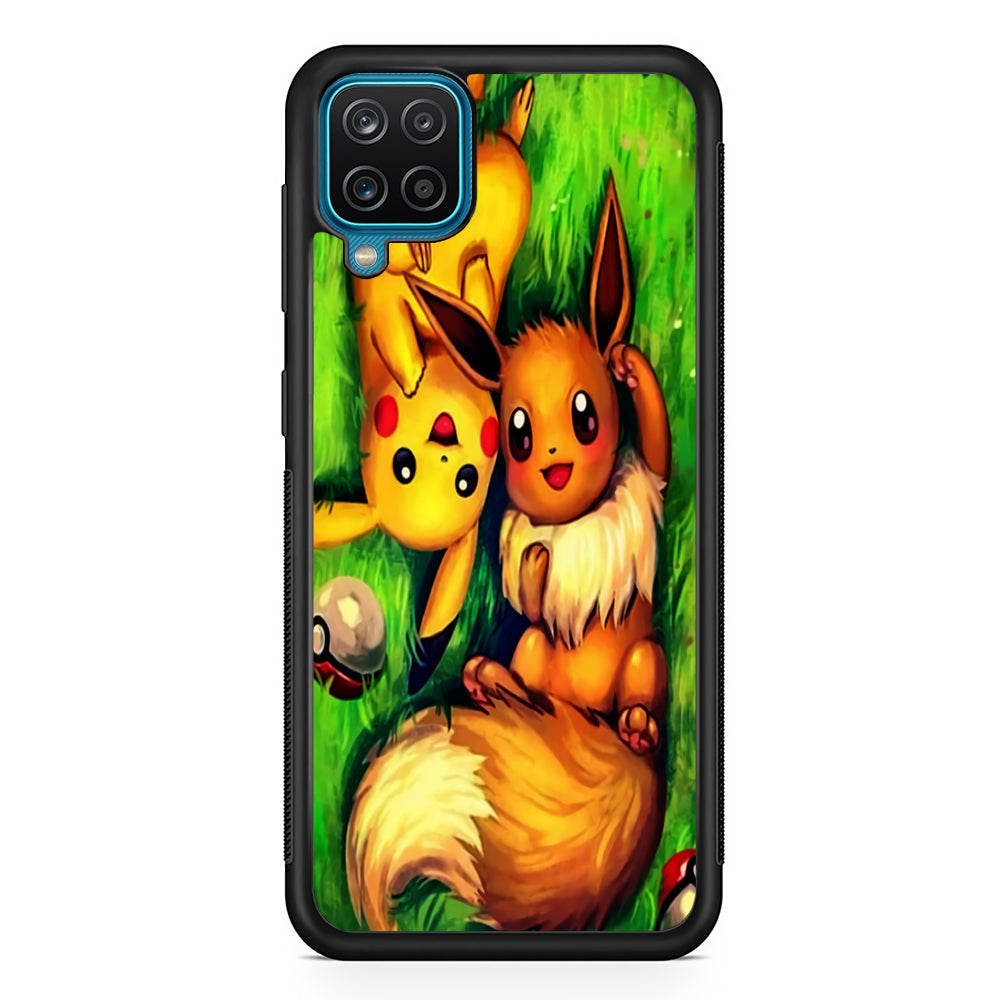 Pokemon Eevee and Pikachu Samsung Galaxy A12 Case-Phone Case-Rubber Black (2D Case)-Altracase