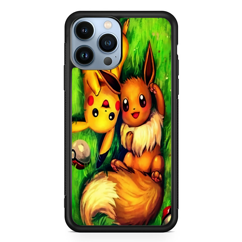 Pokemon Eevee and Pikachu iPhone 15 Pro Max Case-Phone Case-Rubber Black (2D Case)-Altracase