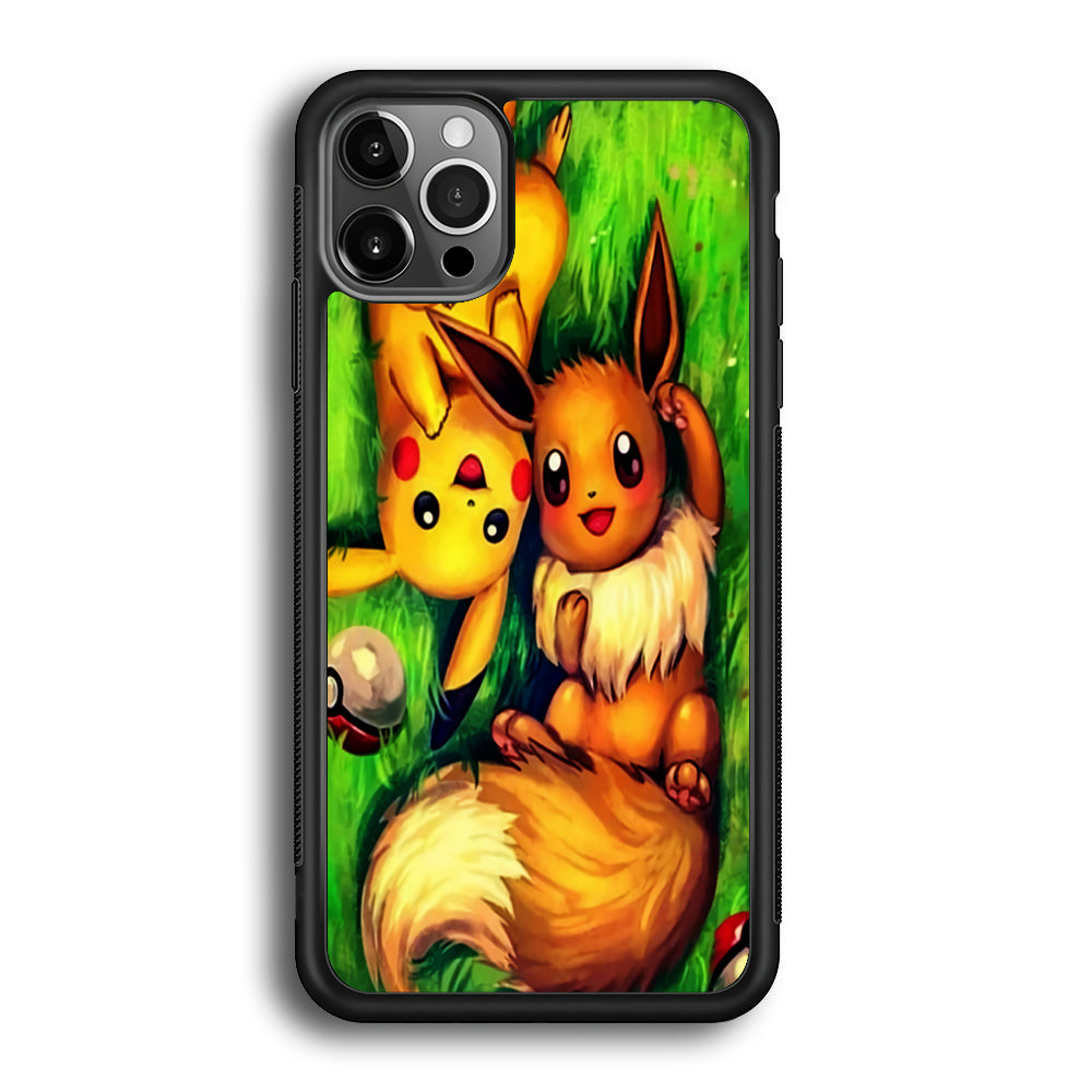 Pokemon Eevee and Pikachu iPhone 12 Pro Max Case-Phone Case-Rubber Black (2D Case)-Altracase