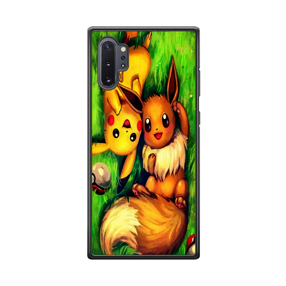 Pokemon Eevee and Pikachu Samsung Galaxy Note 10 Plus Case-Phone Case-Rubber Black (2D Case)-Altracase
