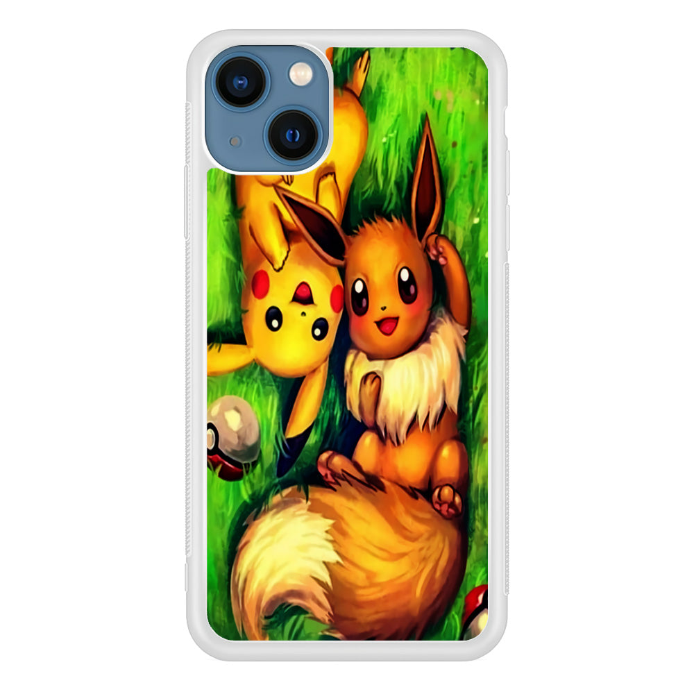 Pokemon Eevee and Pikachu iPhone 13 Case-Phone Case-Rubber White (2D Case)-Altracase