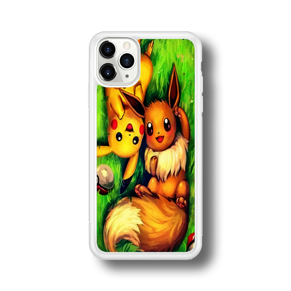 Pokemon Eevee and Pikachu iPhone 11 Pro Max Case-Phone Case-Rubber White (2D Case)-Altracase