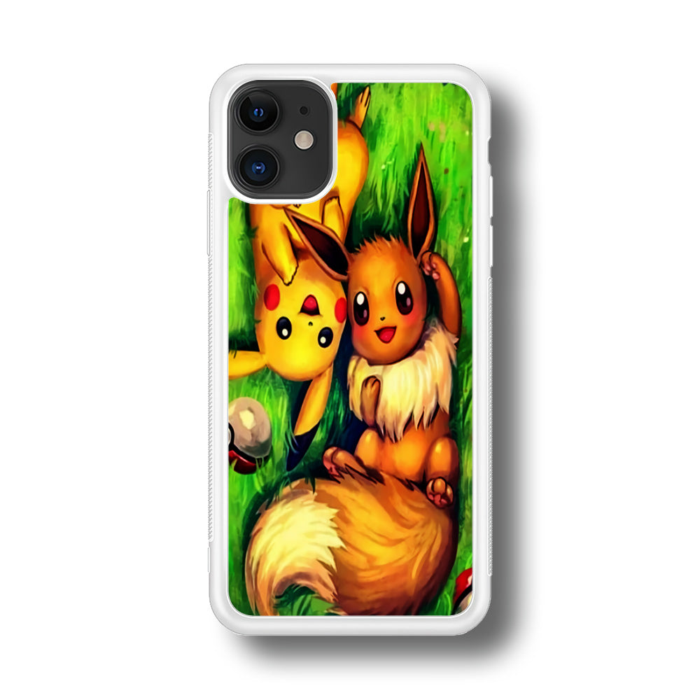 Pokemon Eevee and Pikachu iPhone 11 Case-Phone Case-Rubber White (2D Case)-Altracase