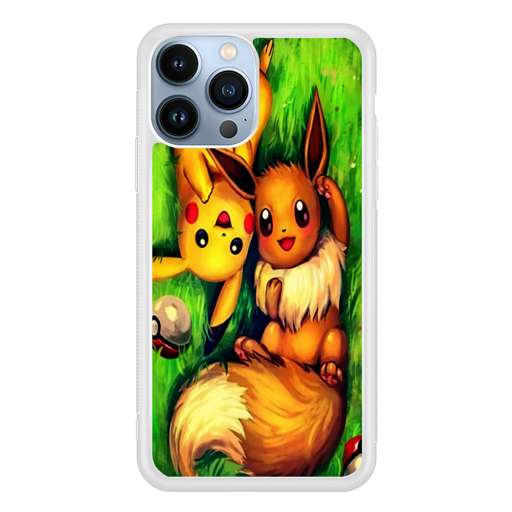 Pokemon Eevee and Pikachu iPhone 15 Pro Max Case-Phone Case-Rubber White (2D Case)-Altracase