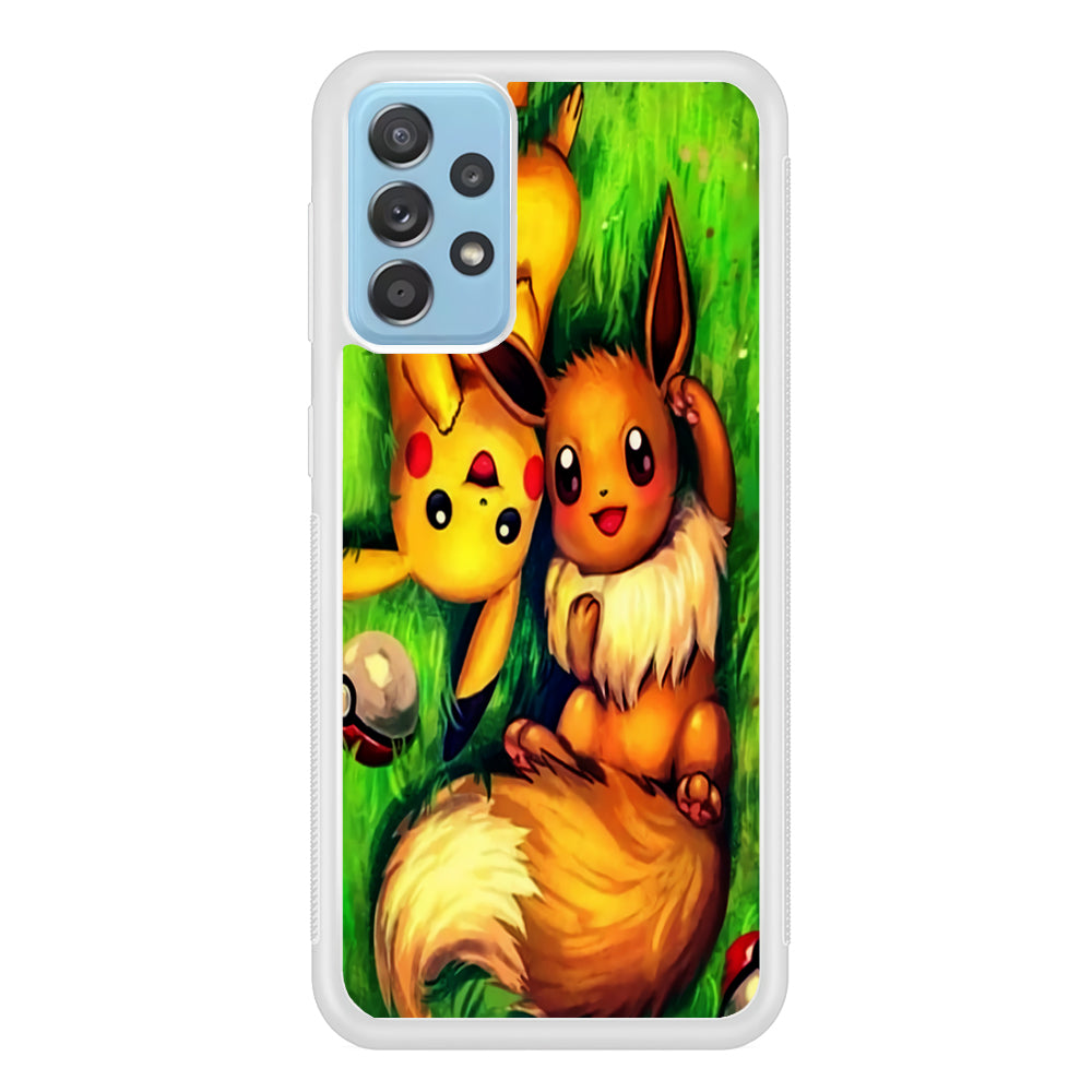 Pokemon Eevee and Pikachu Samsung Galaxy A72 Case-Phone Case-Rubber White (2D Case)-Altracase