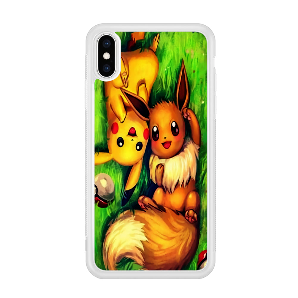 Pokemon Eevee and Pikachu iPhone Xs Case-Phone Case-Rubber White (2D Case)-Altracase