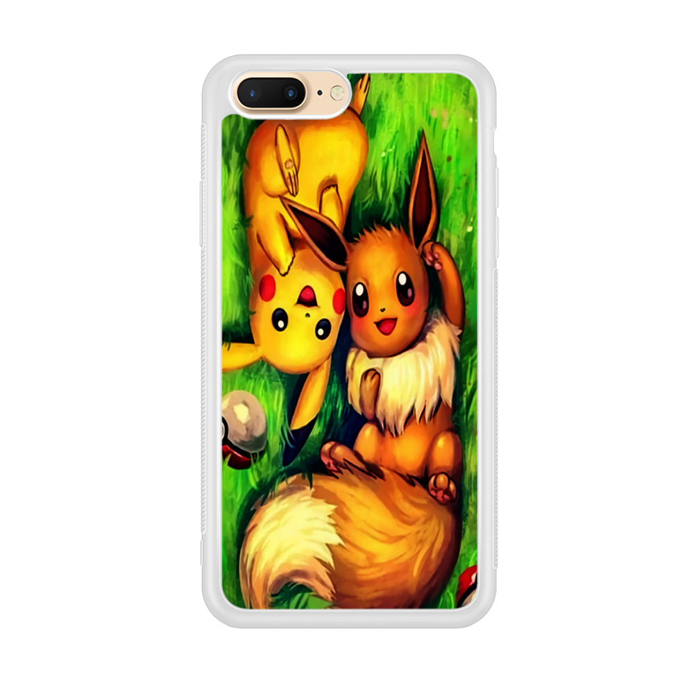 Pokemon Eevee and Pikachu iPhone 8 Plus Case-Phone Case-Rubber White (2D Case)-Altracase