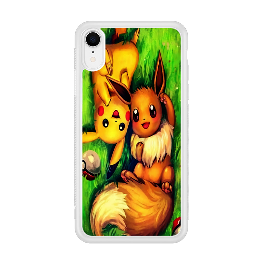 Pokemon Eevee and Pikachu iPhone XR Case-Phone Case-Rubber White (2D Case)-Altracase