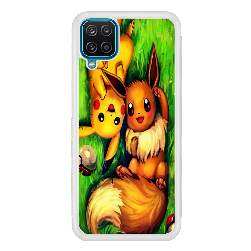 Pokemon Eevee and Pikachu Samsung Galaxy A12 Case-Phone Case-Rubber White (2D Case)-Altracase