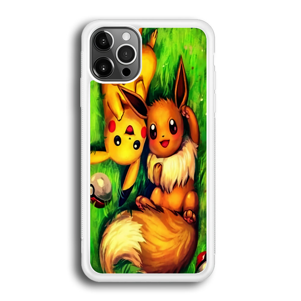 Pokemon Eevee and Pikachu iPhone 12 Pro Max Case-Phone Case-Rubber White (2D Case)-Altracase