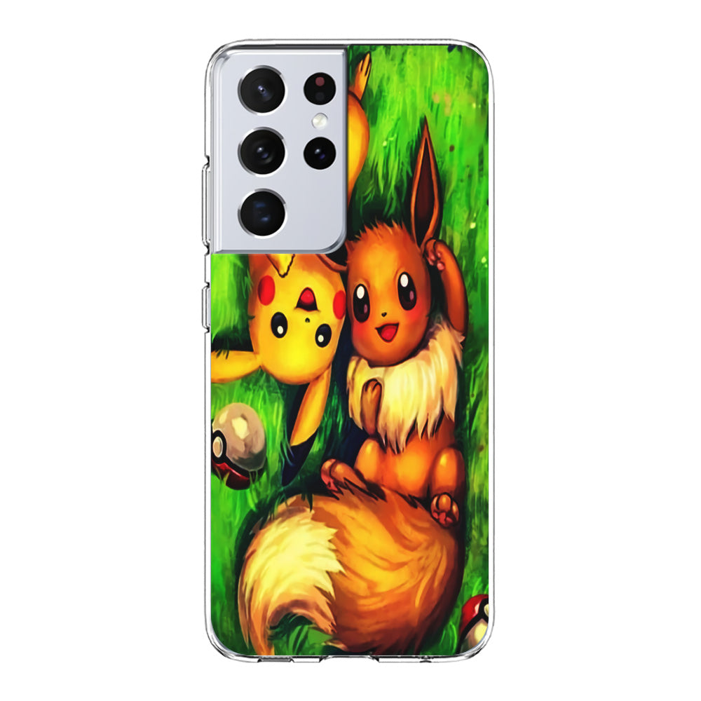 Pokemon Eevee and Pikachu Samsung Galaxy S21 Ultra Case-Phone Case-Clear Soft Case-Altracase