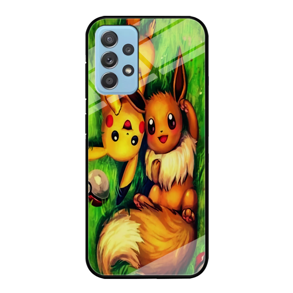 Pokemon Eevee and Pikachu Samsung Galaxy A72 Case-Phone Case-Tempered Glass Case-Altracase