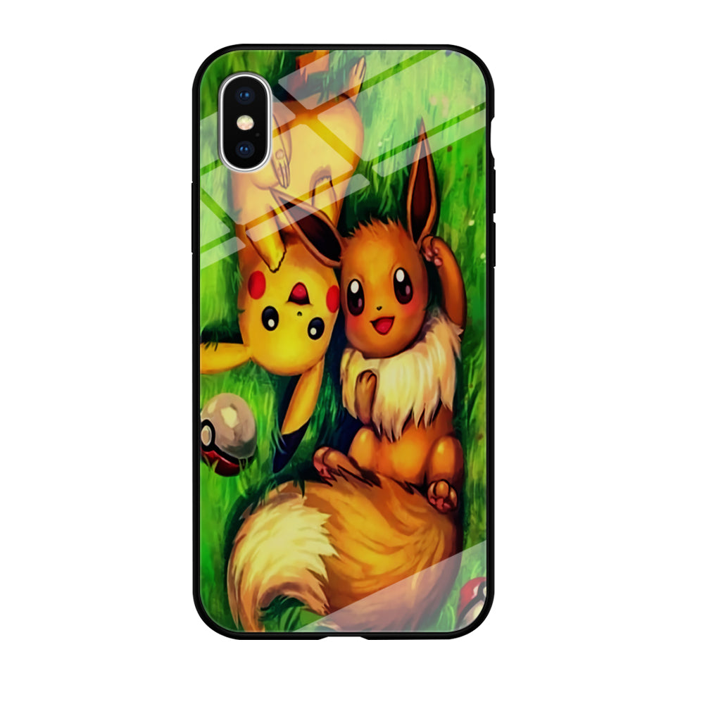 Pokemon Eevee and Pikachu iPhone Xs Case-Phone Case-Tempered Glass Case-Altracase