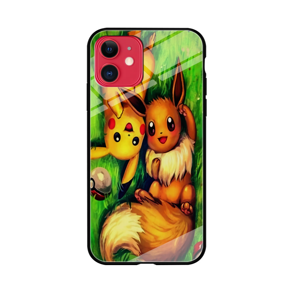 Pokemon Eevee and Pikachu iPhone 11 Case-Phone Case-Tempered Glass Case-Altracase
