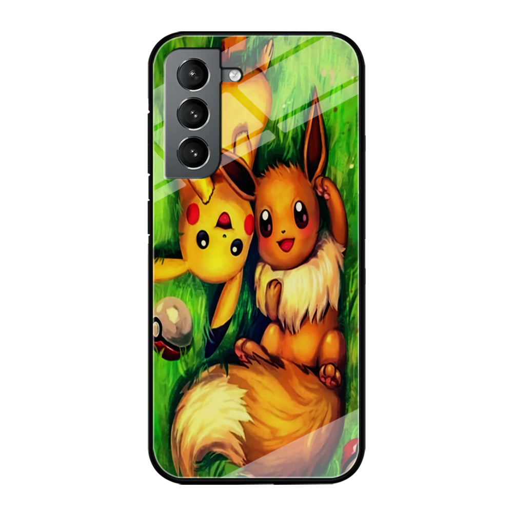 Pokemon Eevee and Pikachu Samsung Galaxy S24 Case-Phone Case-Tempered Glass Case-Altracase