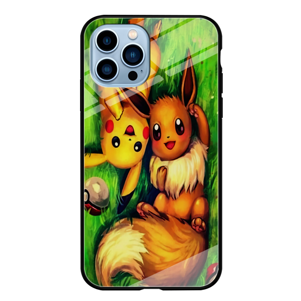 Pokemon Eevee and Pikachu iPhone 14 Pro Max Case-Phone Case-Tempered Glass Case-Altracase