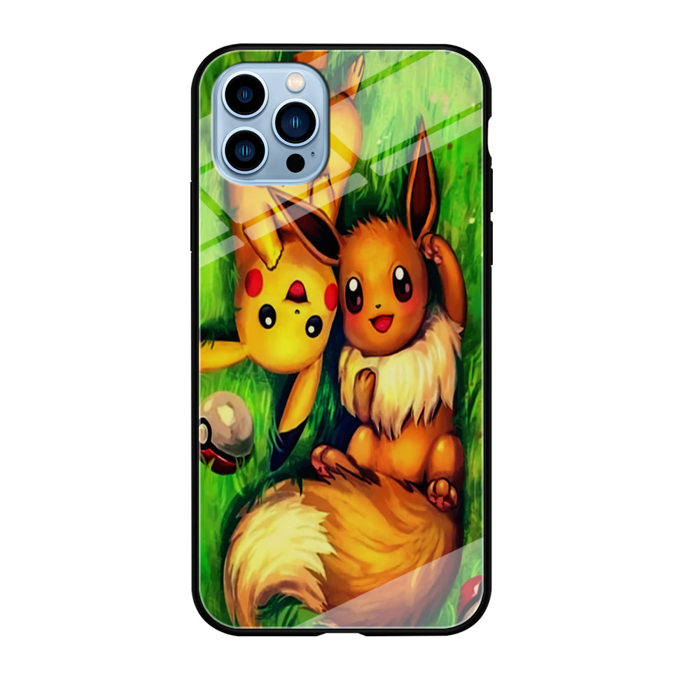 Pokemon Eevee and Pikachu iPhone 12 Pro Max Case-Phone Case-Tempered Glass Case-Altracase