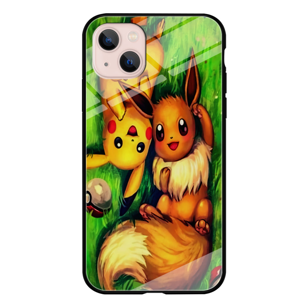 Pokemon Eevee and Pikachu iPhone 13 Case-Phone Case-Tempered Glass Case-Altracase