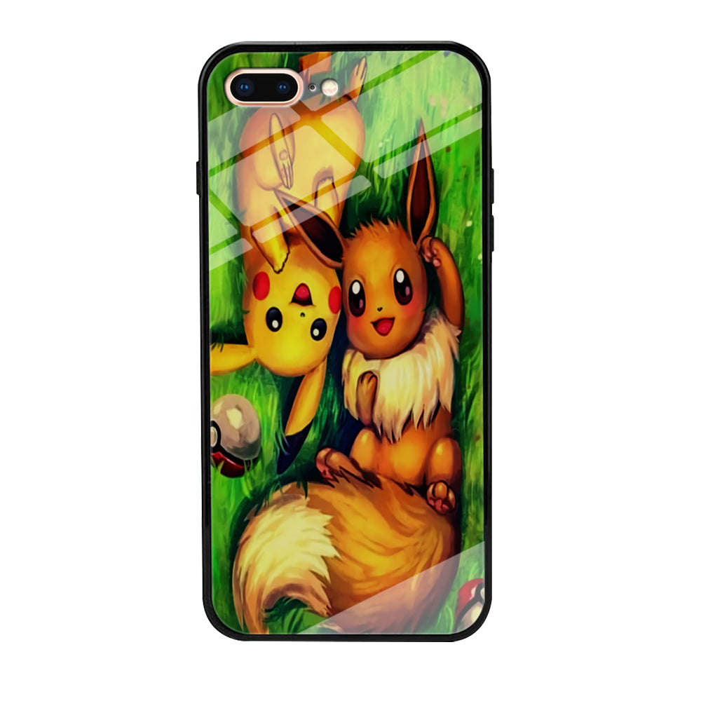 Pokemon Eevee and Pikachu iPhone 8 Plus Case-Phone Case-Tempered Glass Case-Altracase