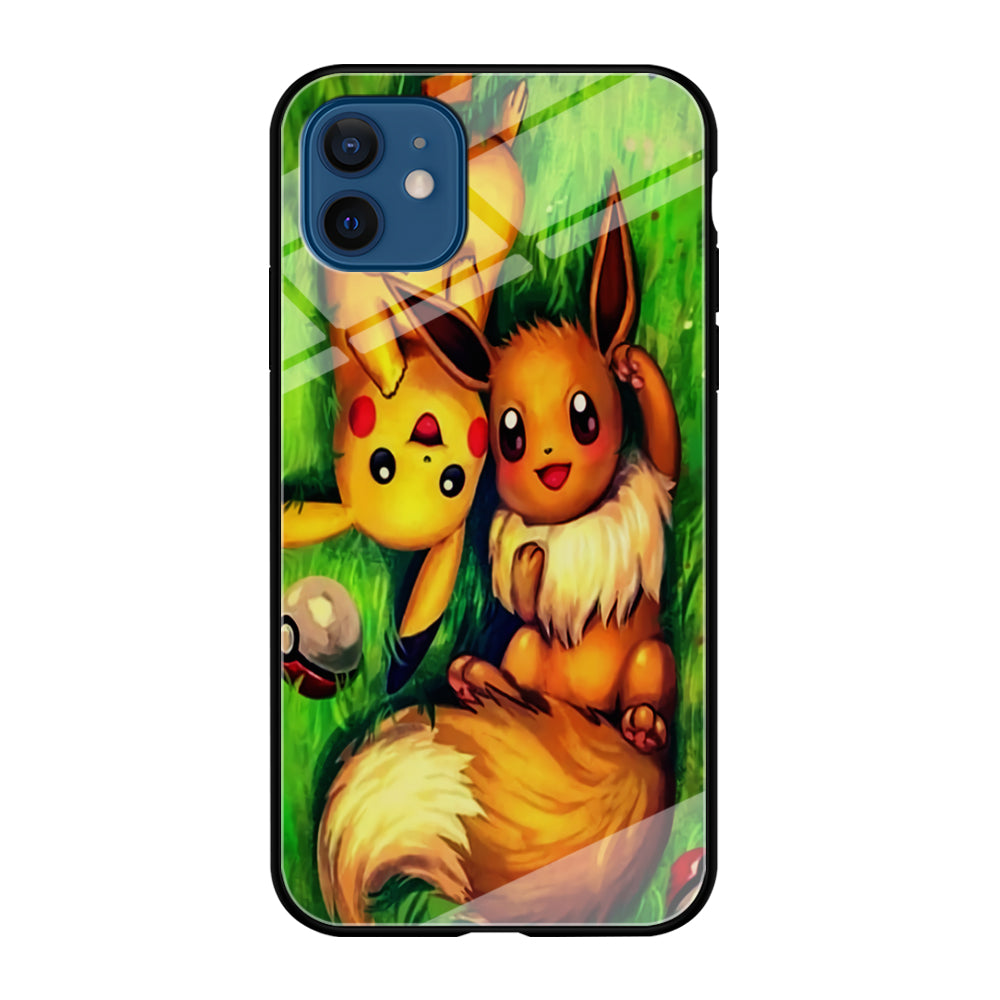 Pokemon Eevee and Pikachu iPhone 12 Case-Phone Case-Tempered Glass Case-Altracase
