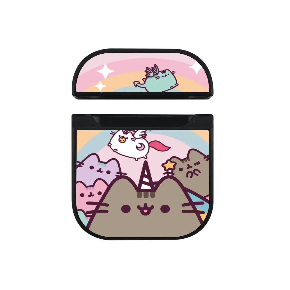 Pusheen The Cat Rainbow Hard Plastic Case Cover For Apple Airpods-AirPod Case-Black-Altracase