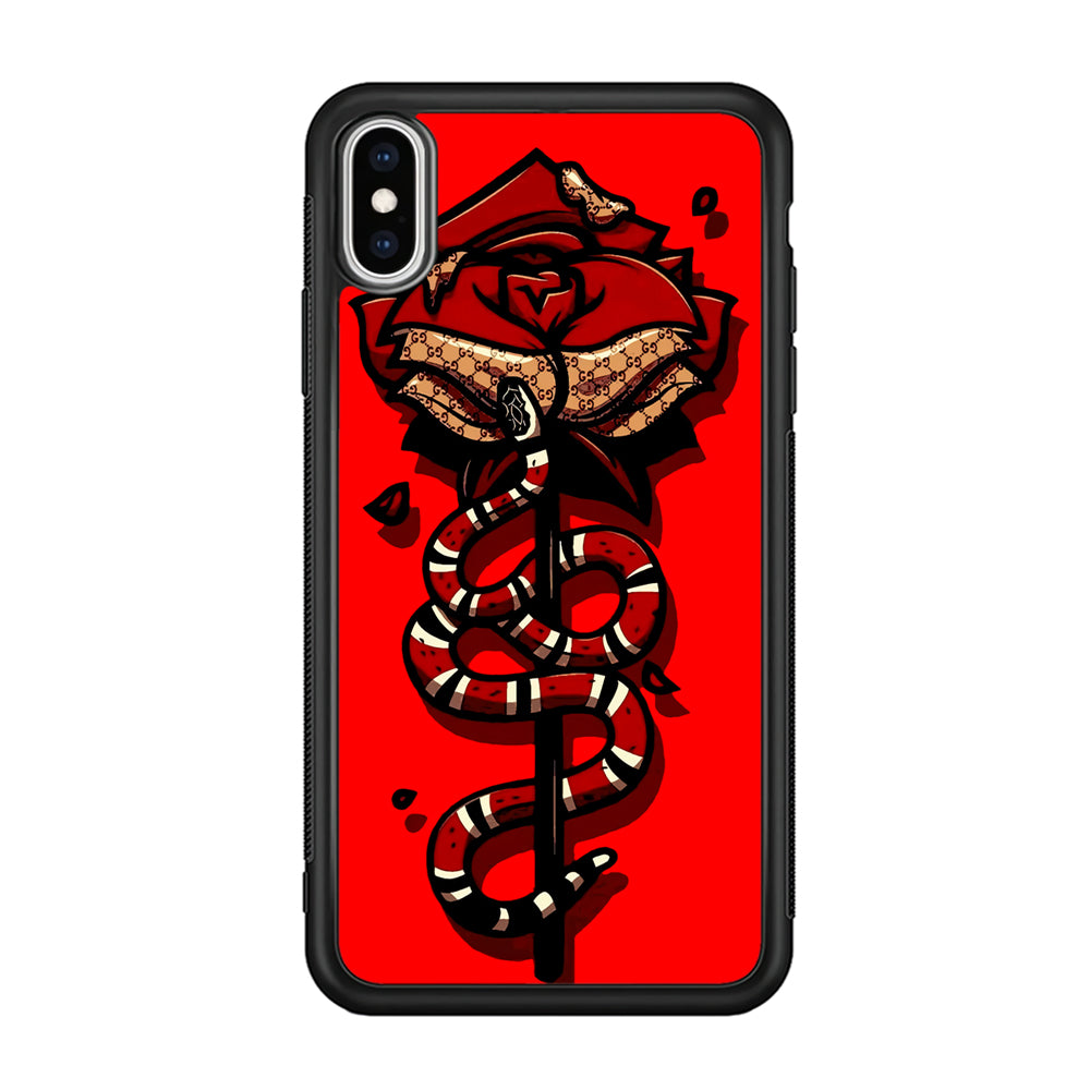 Red Rose Red Snake iPhone X Case-Phone Case-Rubber Black (2D Case)-Altracase