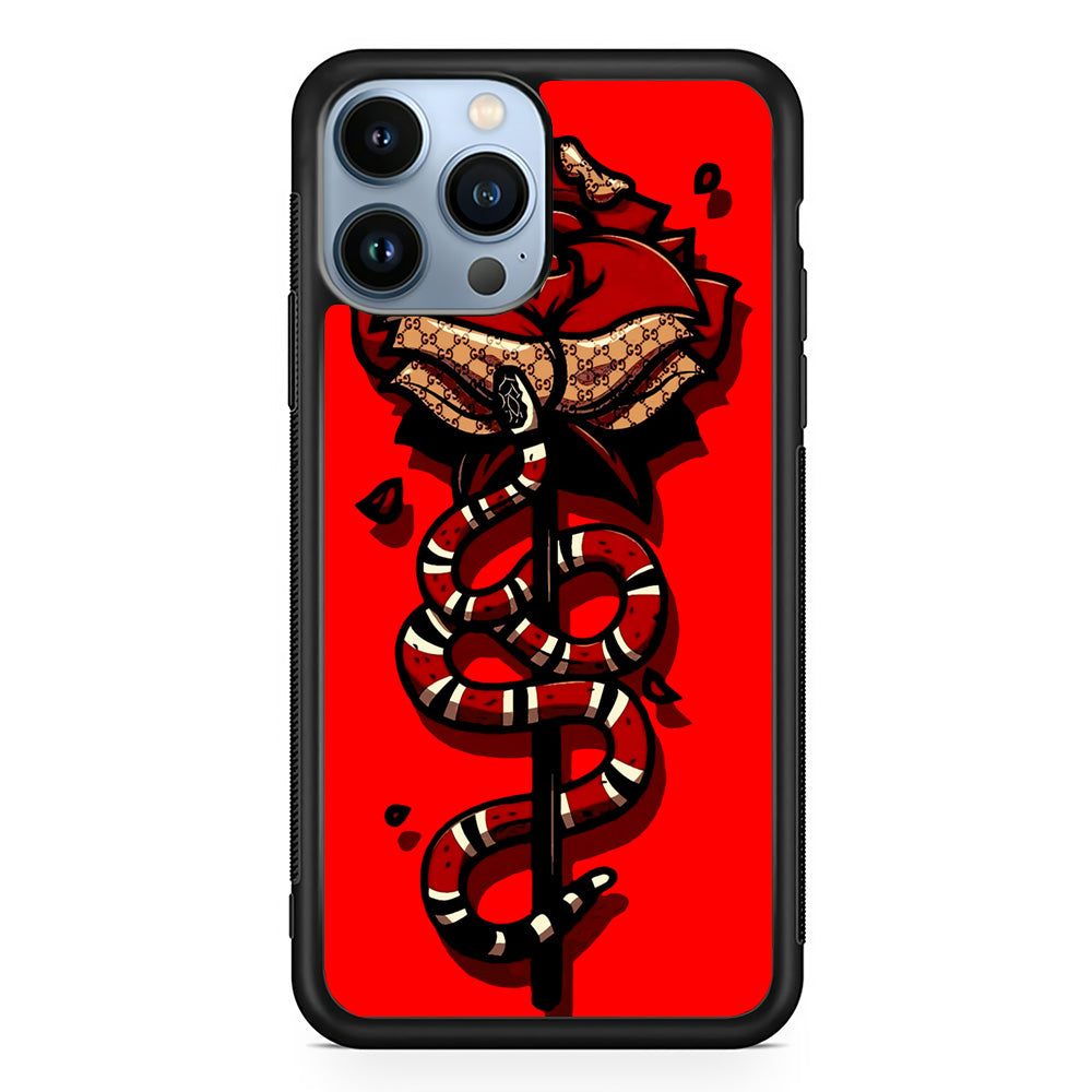 Red Rose Red Snake iPhone 15 Pro Max Case-Phone Case-Rubber Black (2D Case)-Altracase