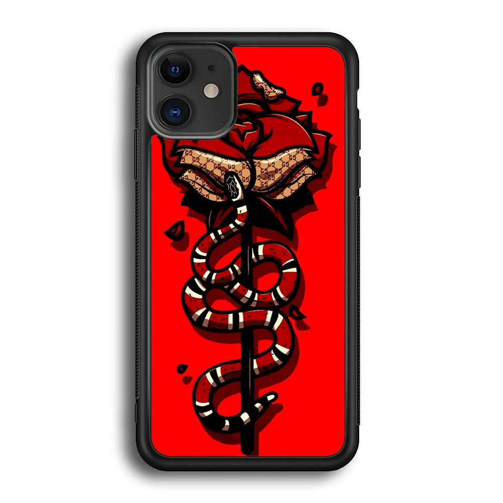 Red Rose Red Snake iPhone 12 Case-Phone Case-Rubber Black (2D Case)-Altracase