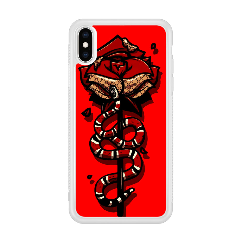 Red Rose Red Snake iPhone Xs Case-Phone Case-Rubber White (2D Case)-Altracase