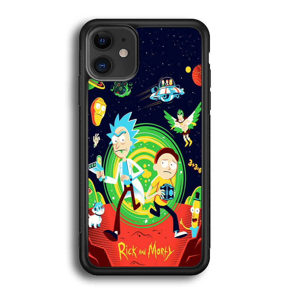 Rick and Morty Cartoon Poster iPhone 12 Case-Phone Case-Rubber Black (2D Case)-Altracase