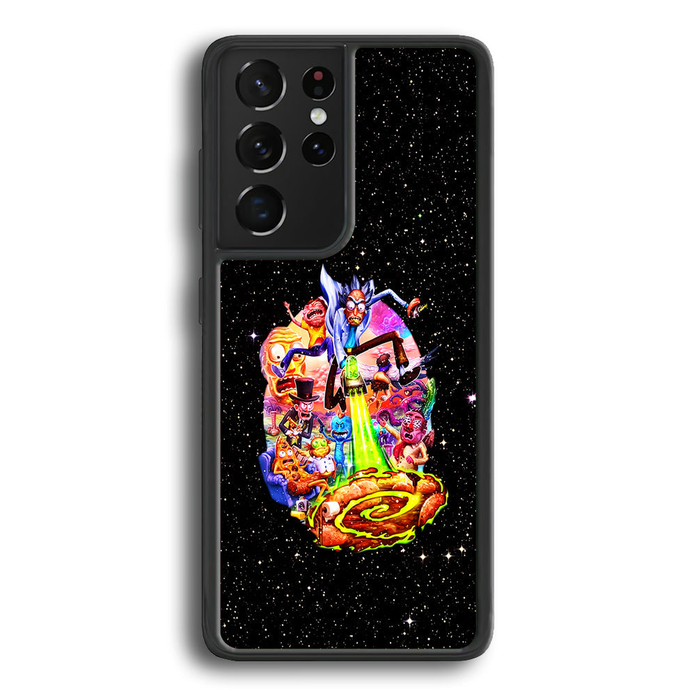 Rick and Morty Galaxy Starlight Samsung Galaxy S24 Ultra Case-Phone Case-Rubber Black (2D Case)-Altracase