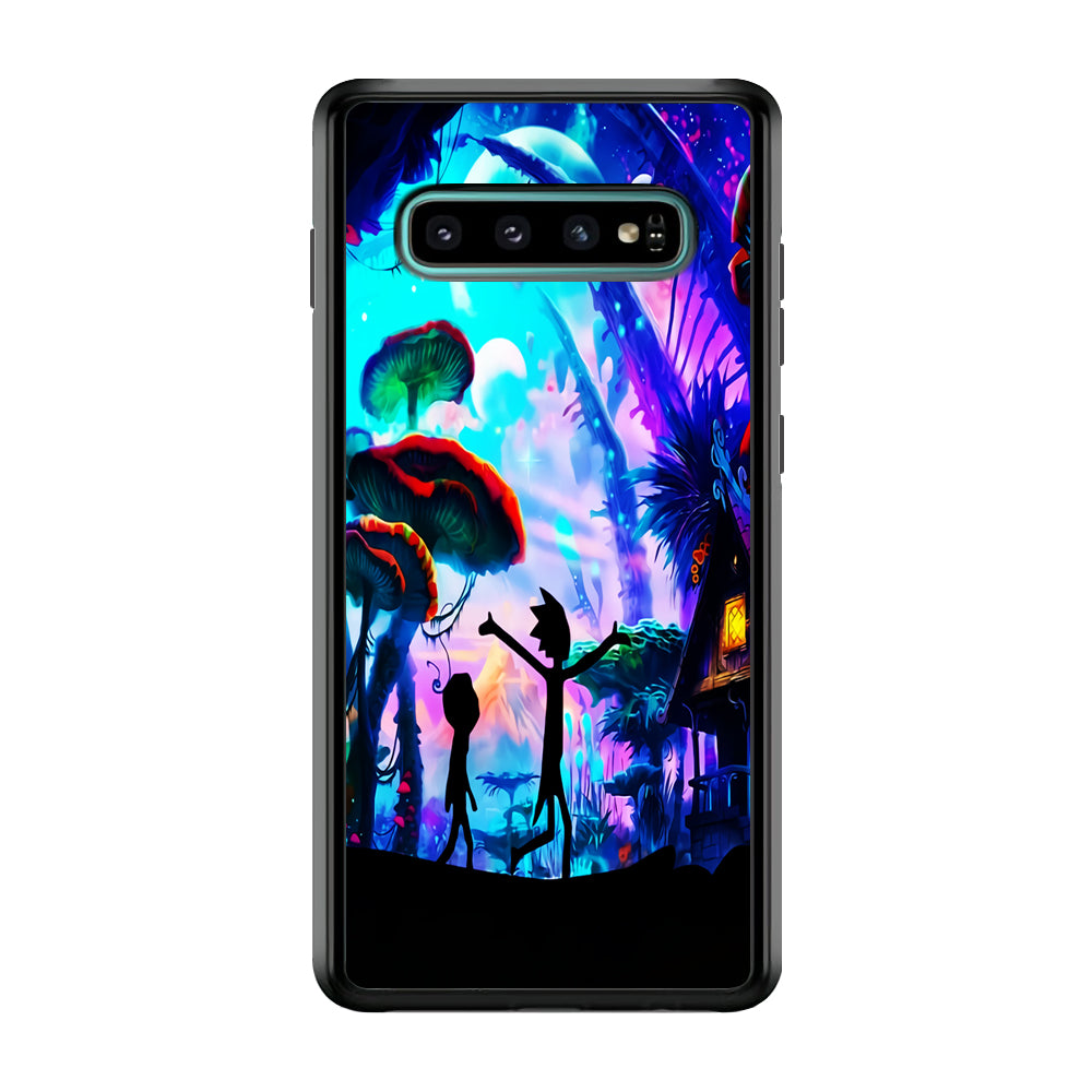 Rick and Morty Mushroom Forest Samsung Galaxy S10 Case-Phone Case-Rubber Black (2D Case)-Altracase