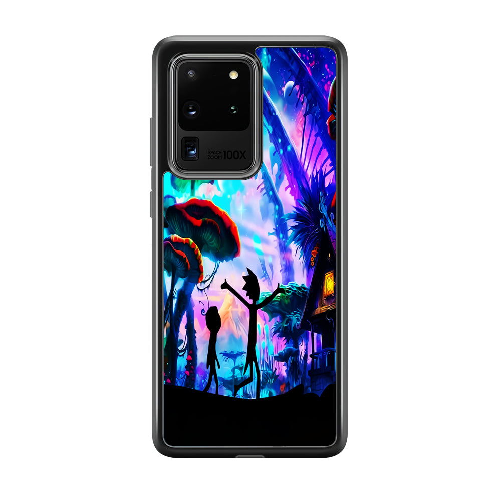 Rick and Morty Mushroom Forest Samsung Galaxy S20 Ultra Case-Phone Case-Rubber Black (2D Case)-Altracase