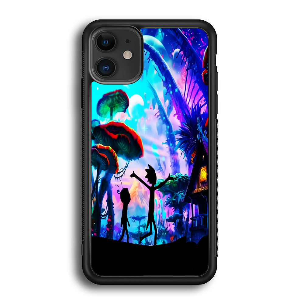 Rick and Morty Mushroom Forest iPhone 12 Case-Phone Case-Rubber Black (2D Case)-Altracase