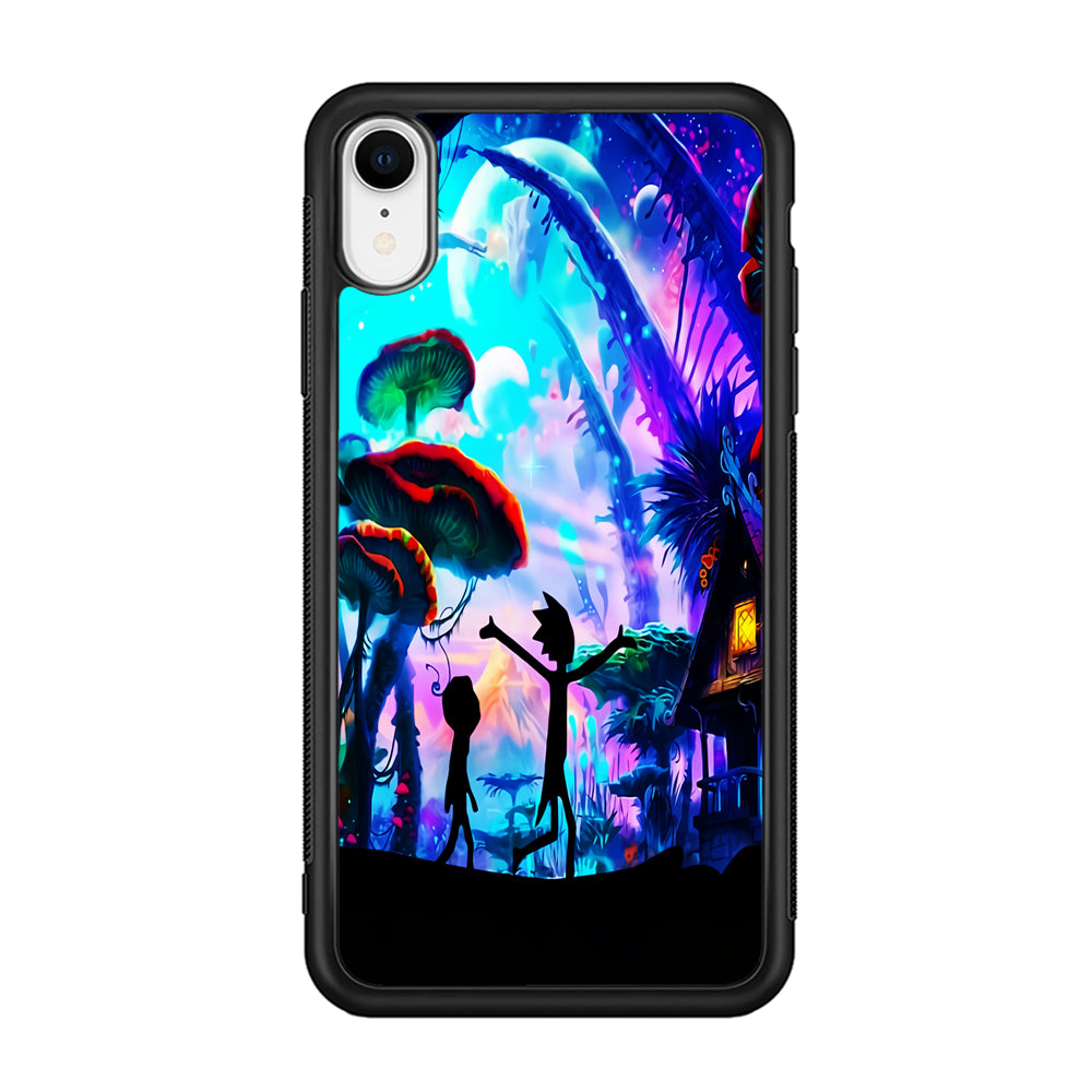 Rick and Morty Mushroom Forest iPhone XR Case-Phone Case-Rubber Black (2D Case)-Altracase