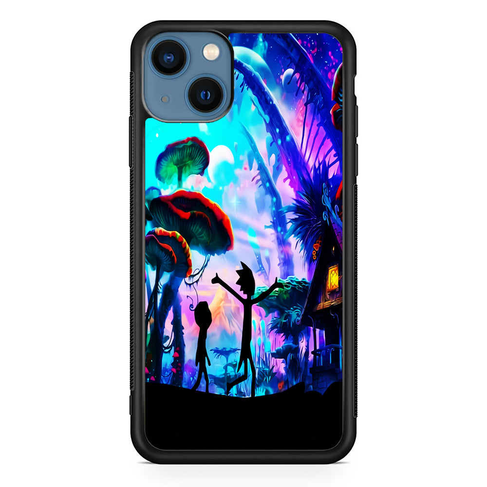 Rick and Morty Mushroom Forest iPhone 13 Mini Case-Phone Case-Rubber Black (2D Case)-Altracase